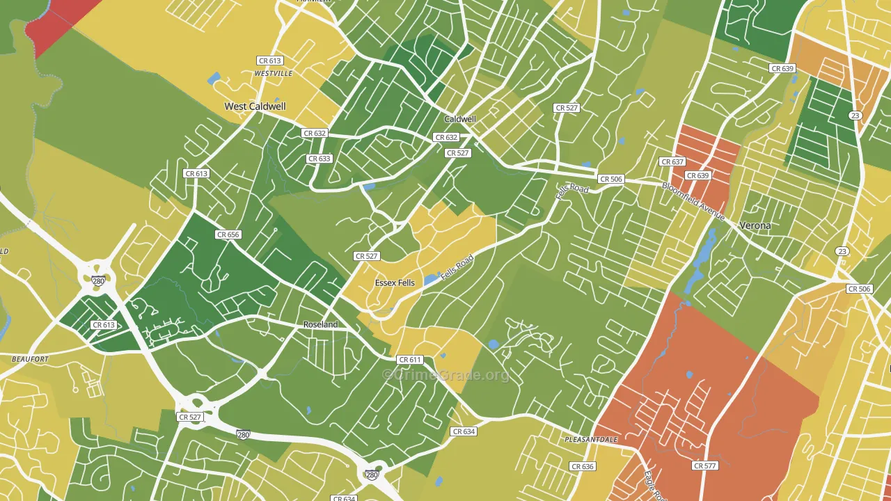 Essex Fells, NJ Map of Robbery Rates