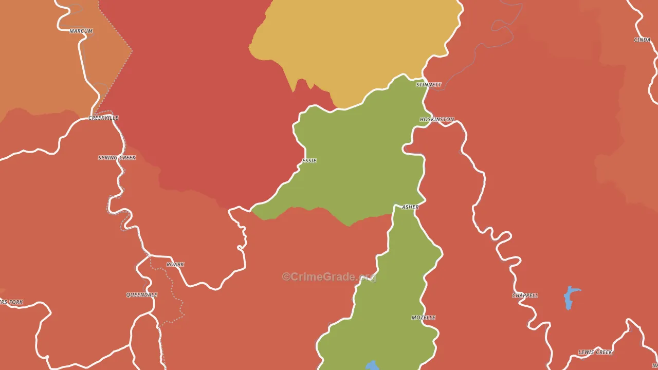 Essie, KY Map of Robbery Rates