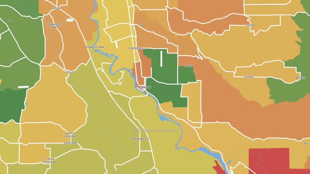 Estacada, OR Map of Robbery Rates