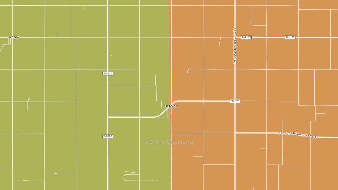 Estacado, TX Map of Robbery Rates