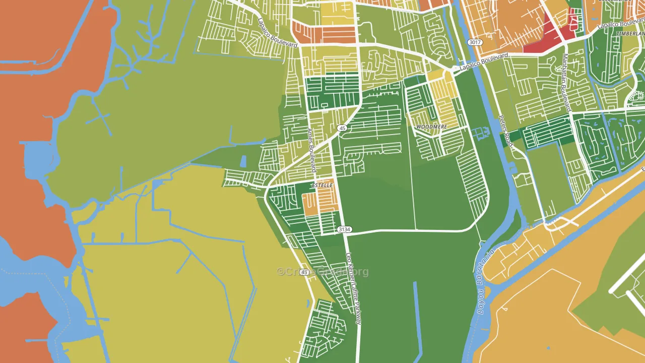Estelle, LA Map of Robbery Rates