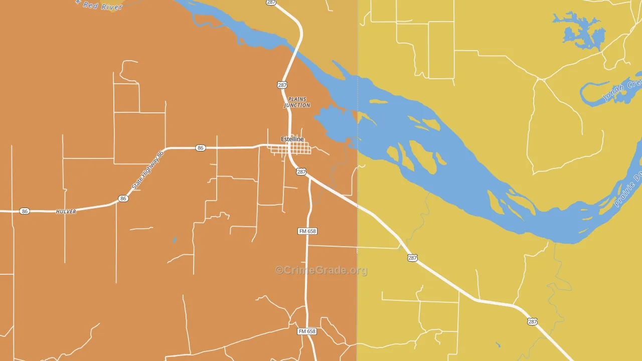Estelline, TX Map of Robbery Rates