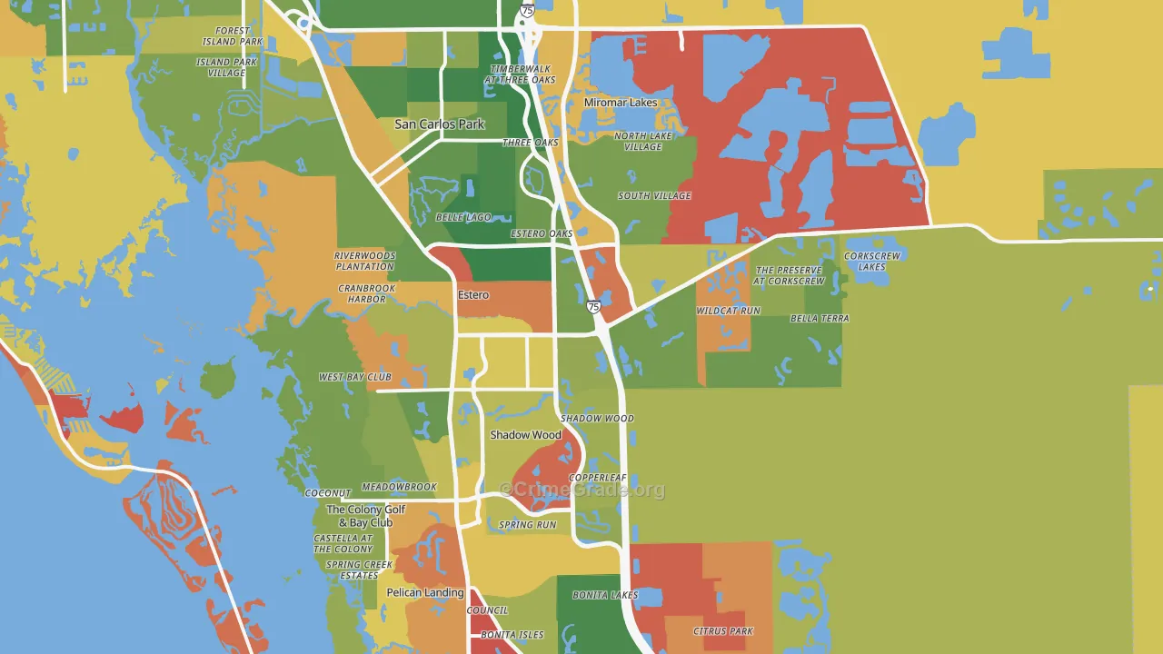 Estero, FL Map of Robbery Rates