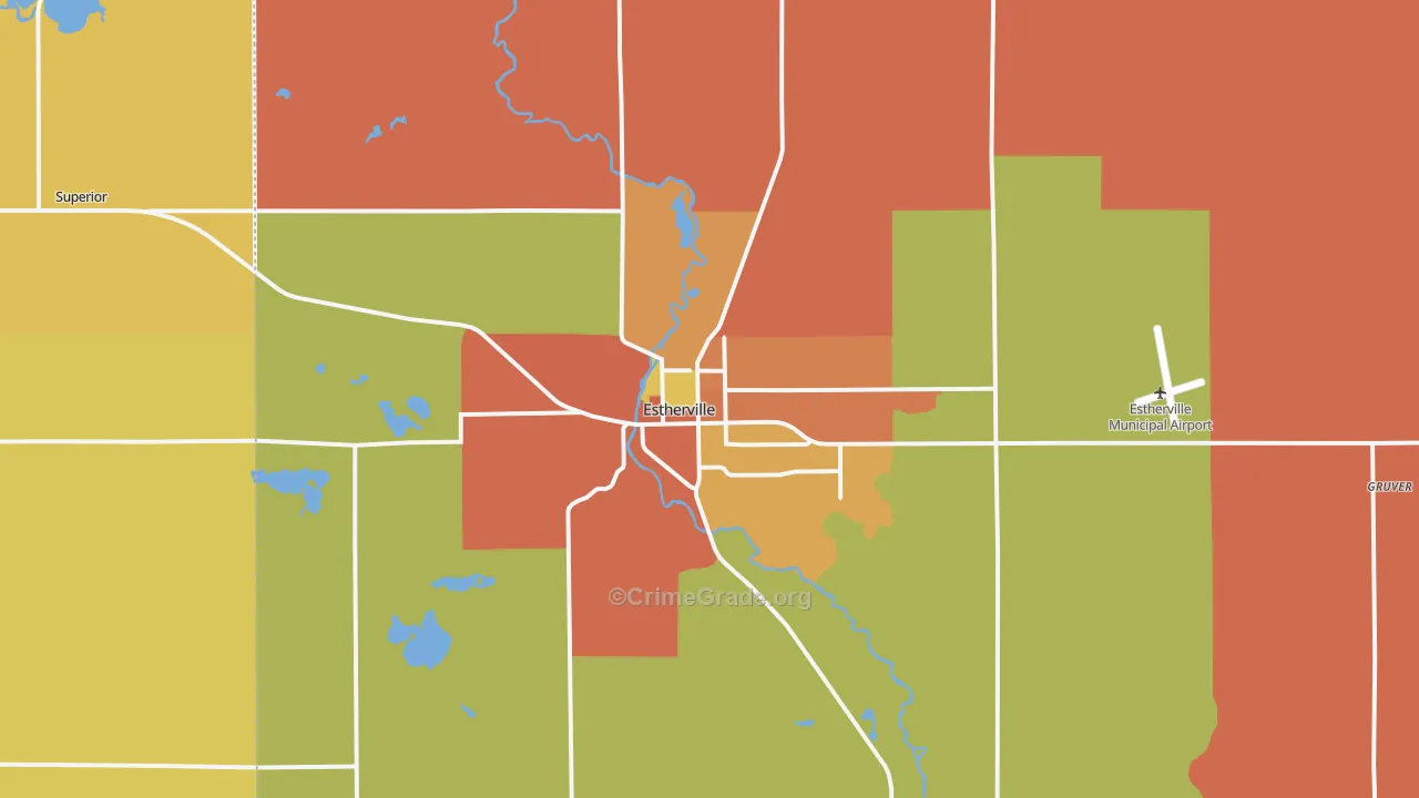 Estherville, IA Map of Robbery Rates