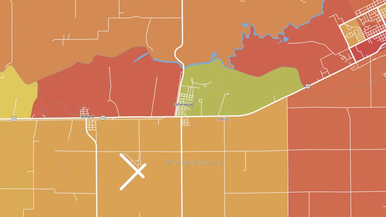 Estherwood, LA Map of Robbery Rates