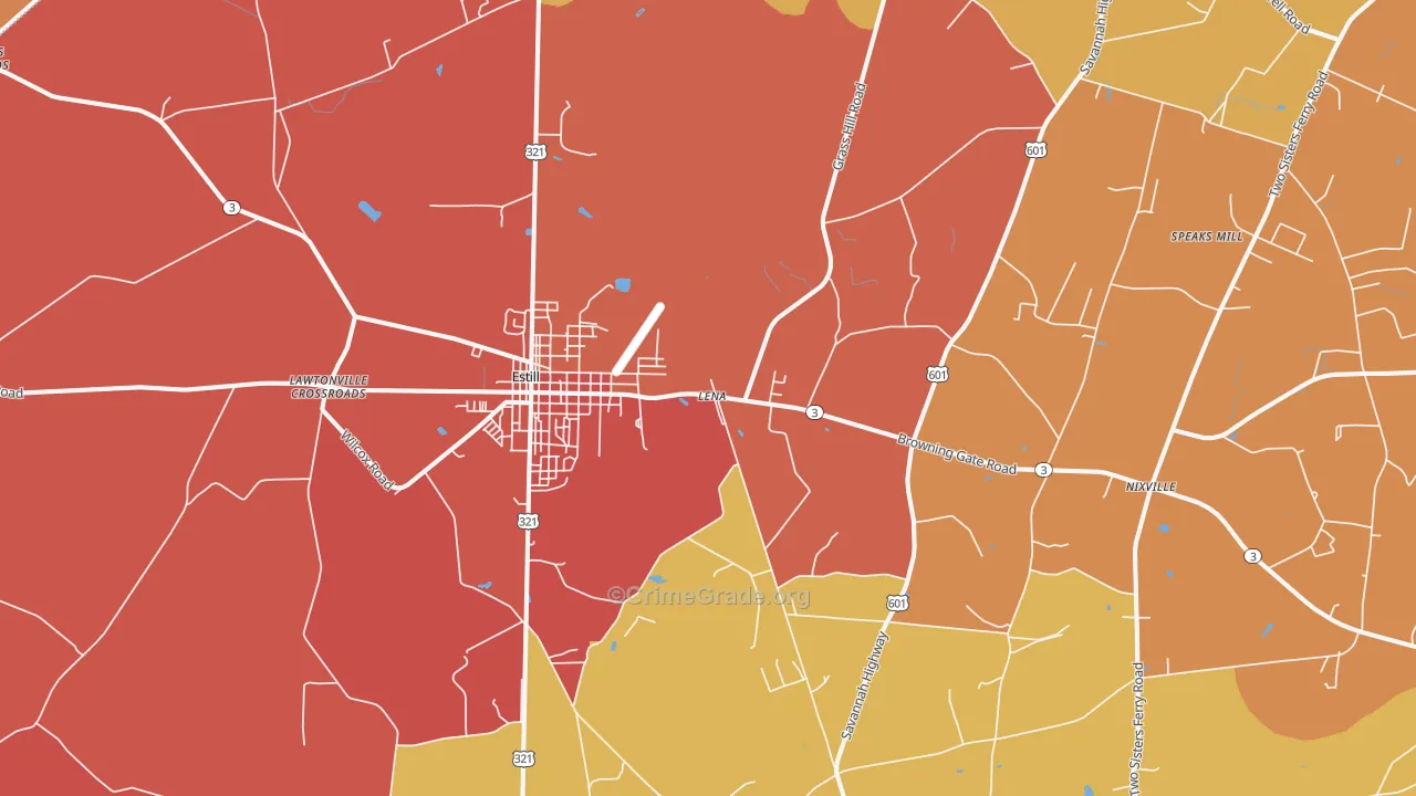 Estill, SC Map of Robbery Rates