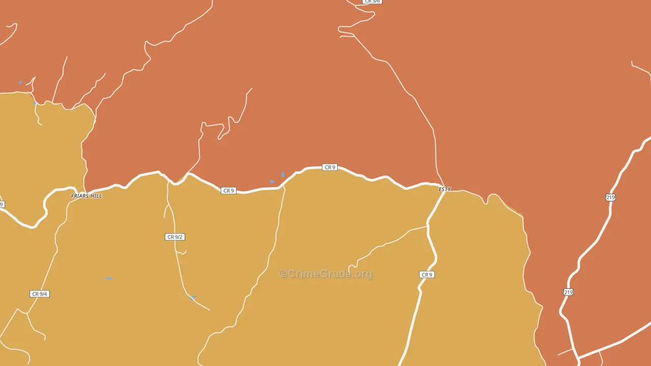 Esty, WV Map of Robbery Rates