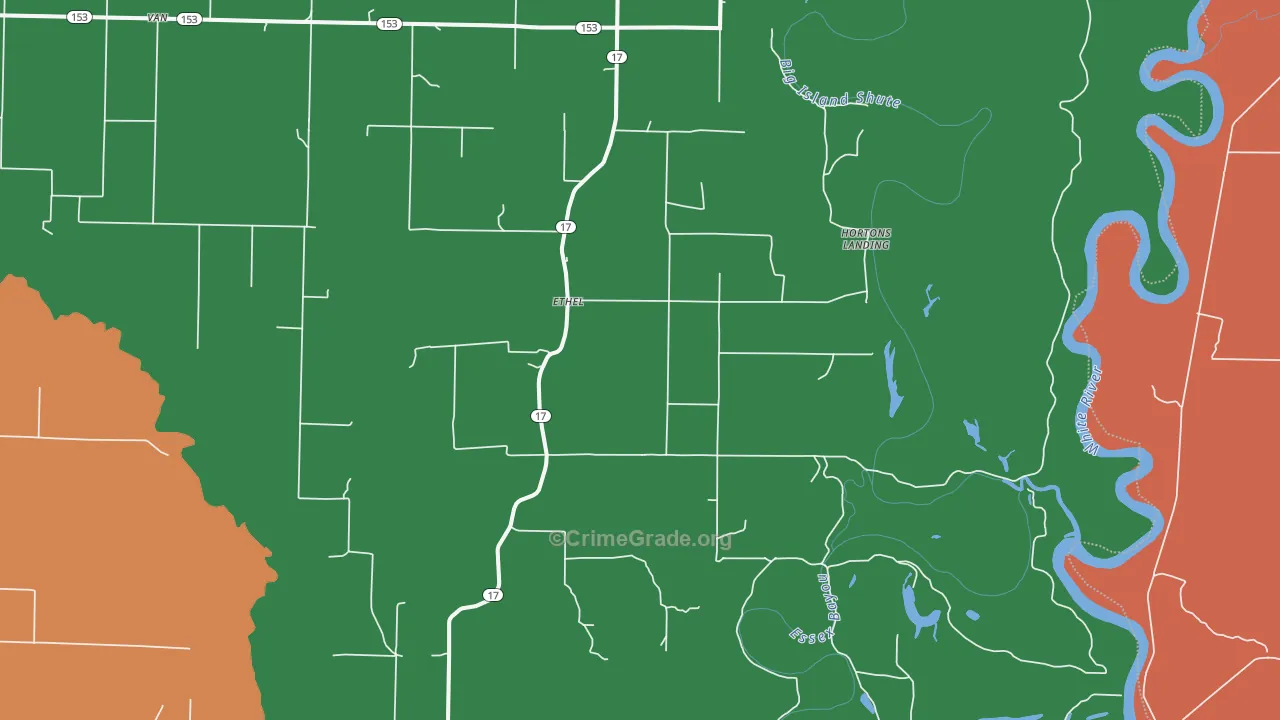 Ethel, AR Map of Robbery Rates