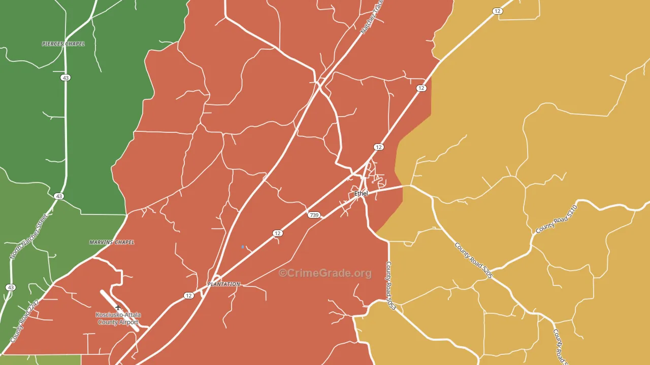Ethel, MS Map of Robbery Rates