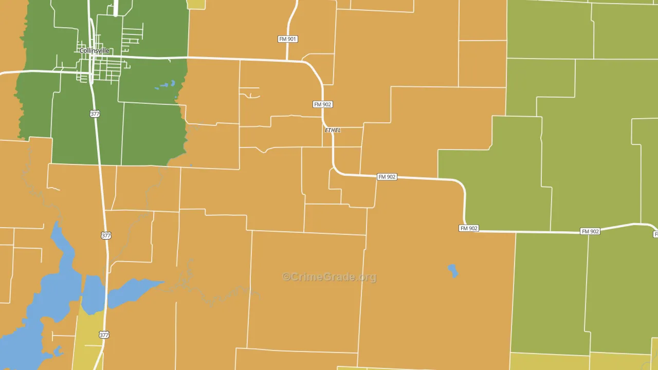 Ethel, TX Map of Robbery Rates