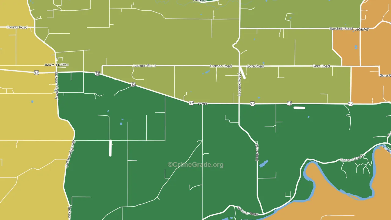 Ethel, WA Map of Robbery Rates