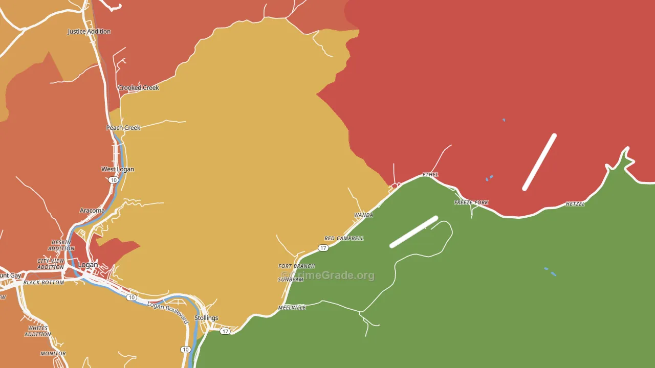 Ethel, WV Map of Robbery Rates
