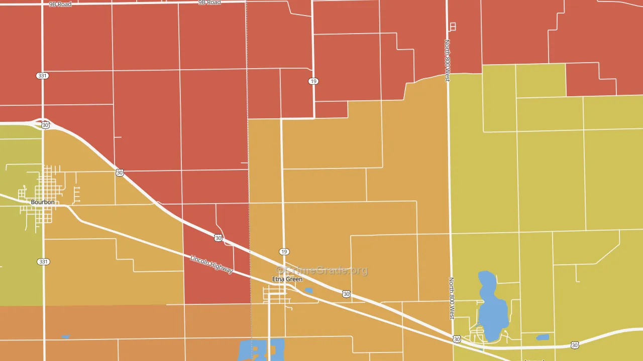 Etna Green, IN Map of Robbery Rates