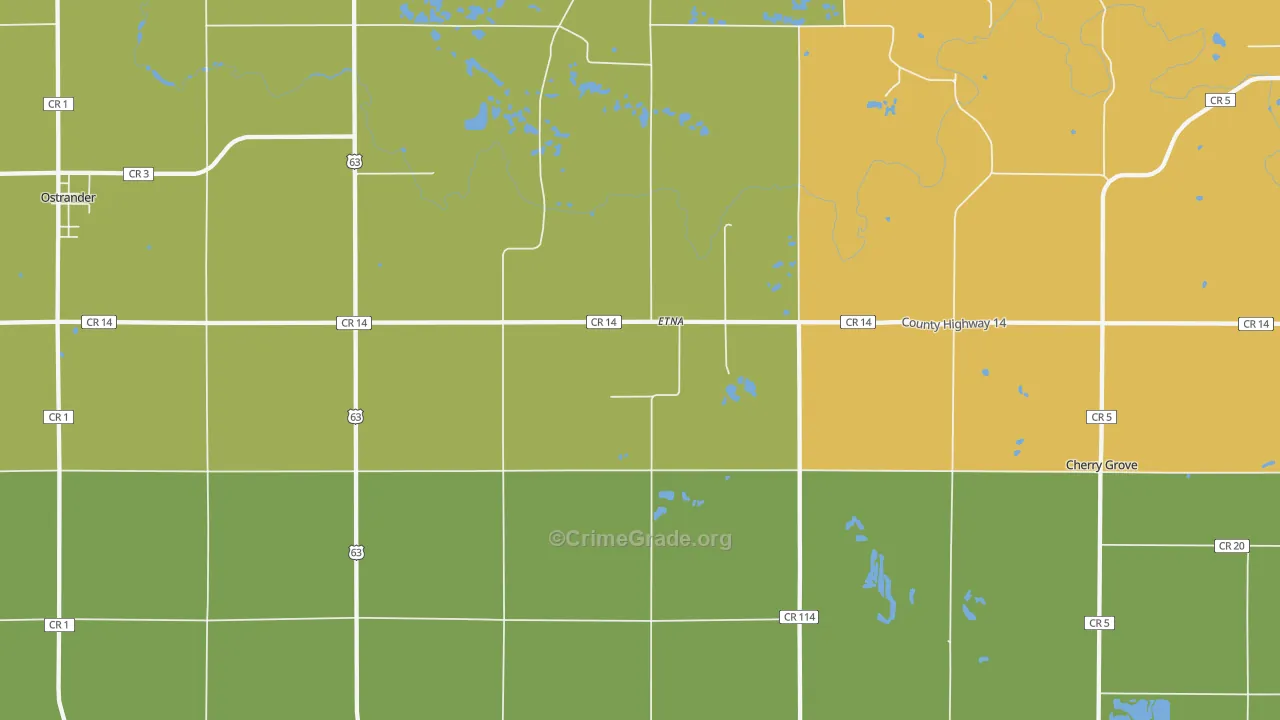 Etna, MN Map of Robbery Rates