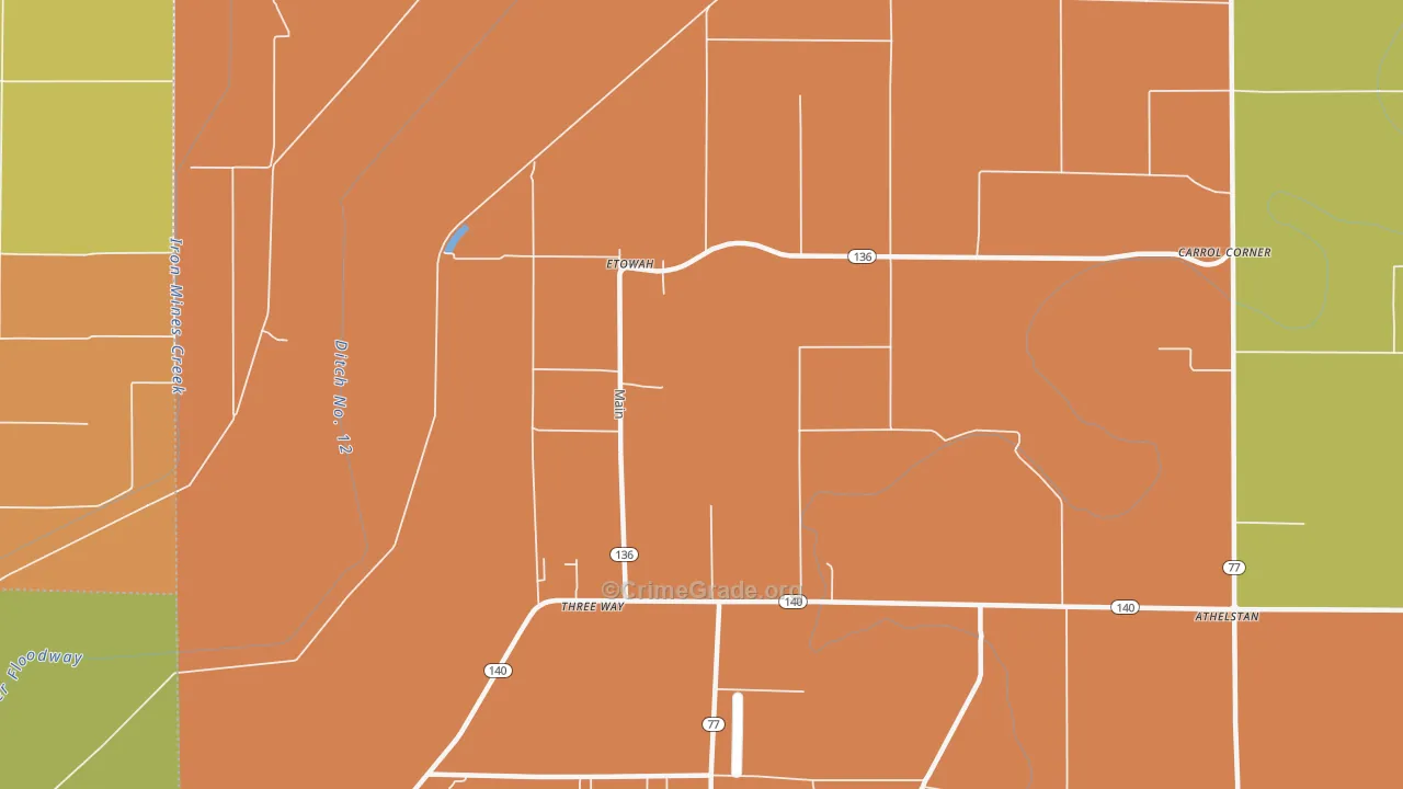 Etowah, AR Map of Robbery Rates