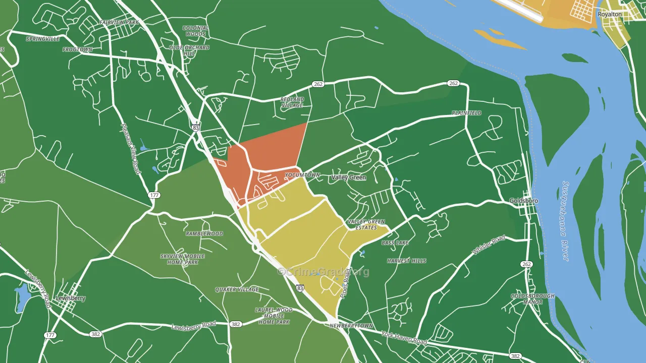 Etters, PA Map of Robbery Rates