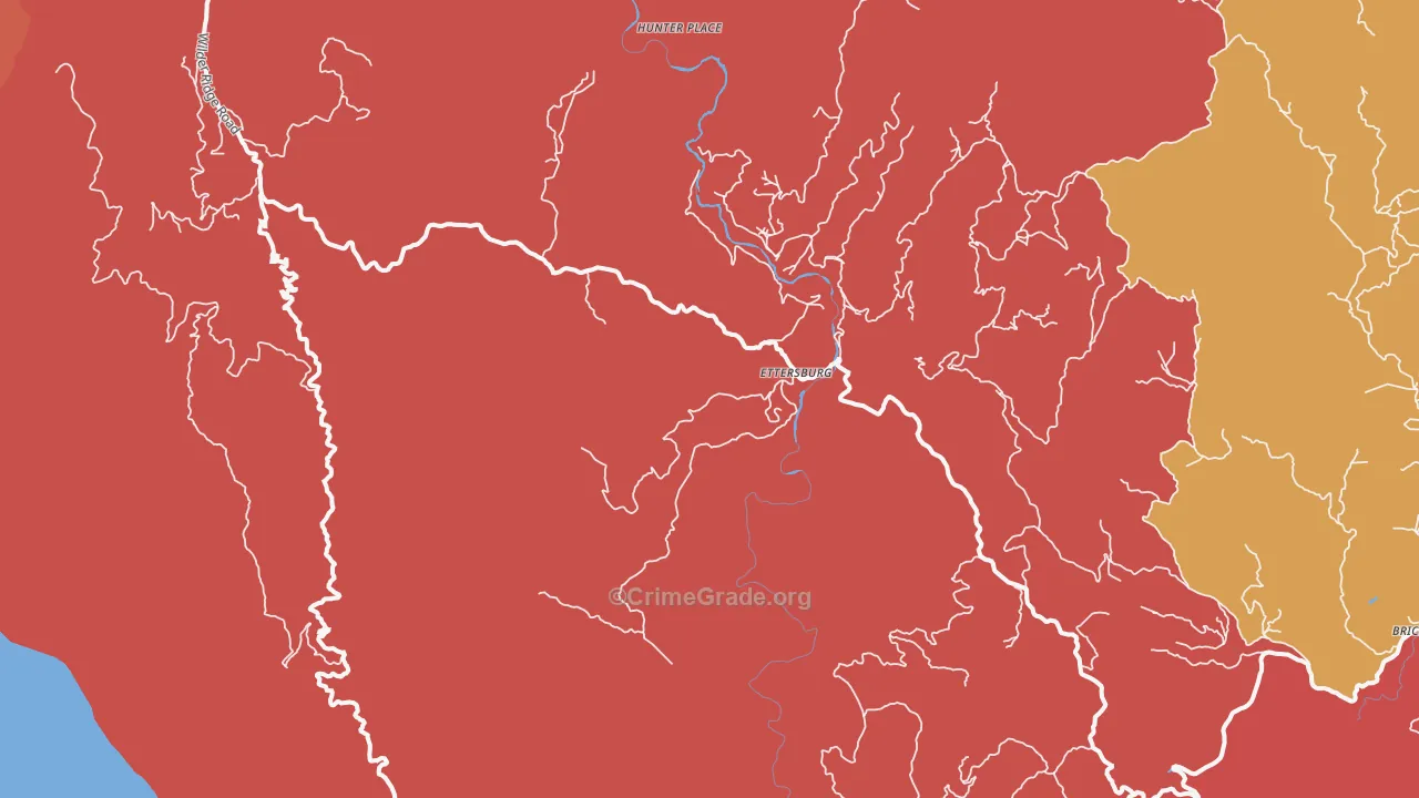 Ettersburg, CA Map of Robbery Rates