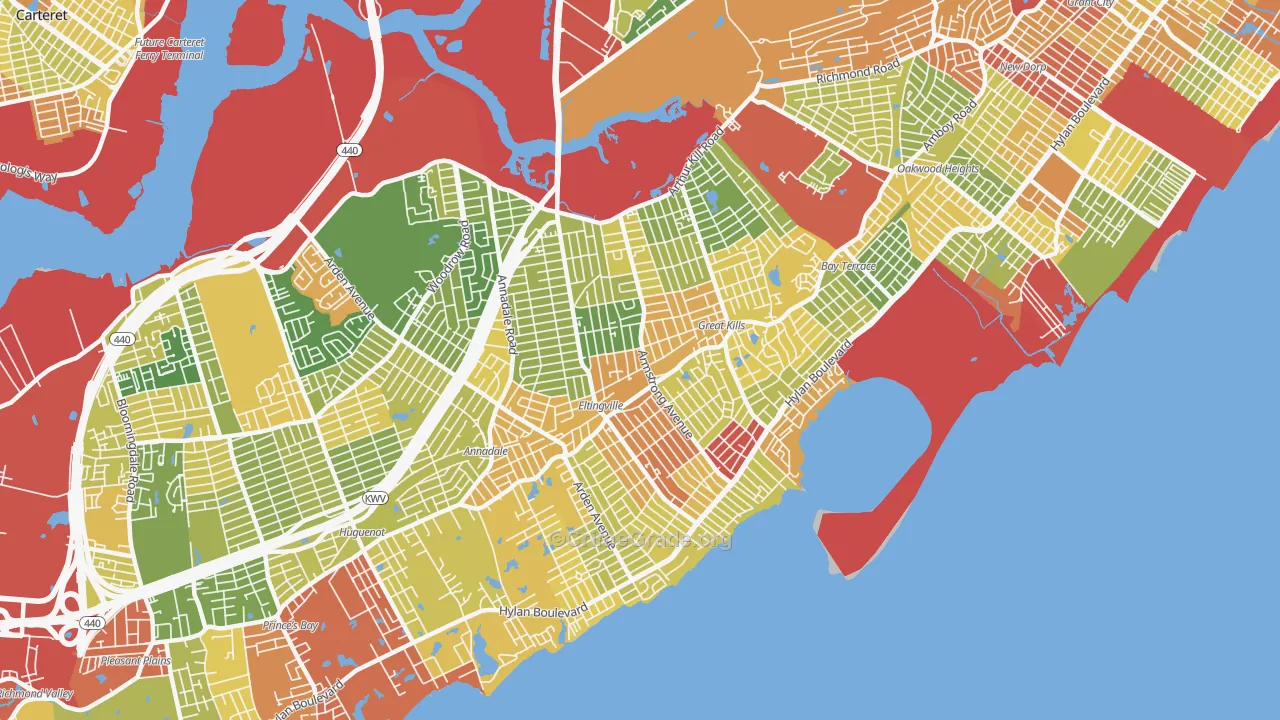 Ettingville, Staten Island, NY Map of Robbery Rates