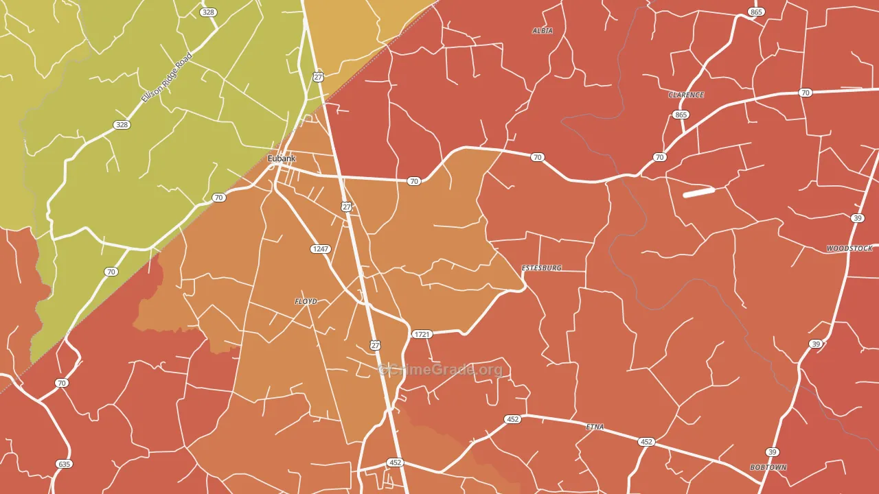 Eubank, KY Map of Robbery Rates