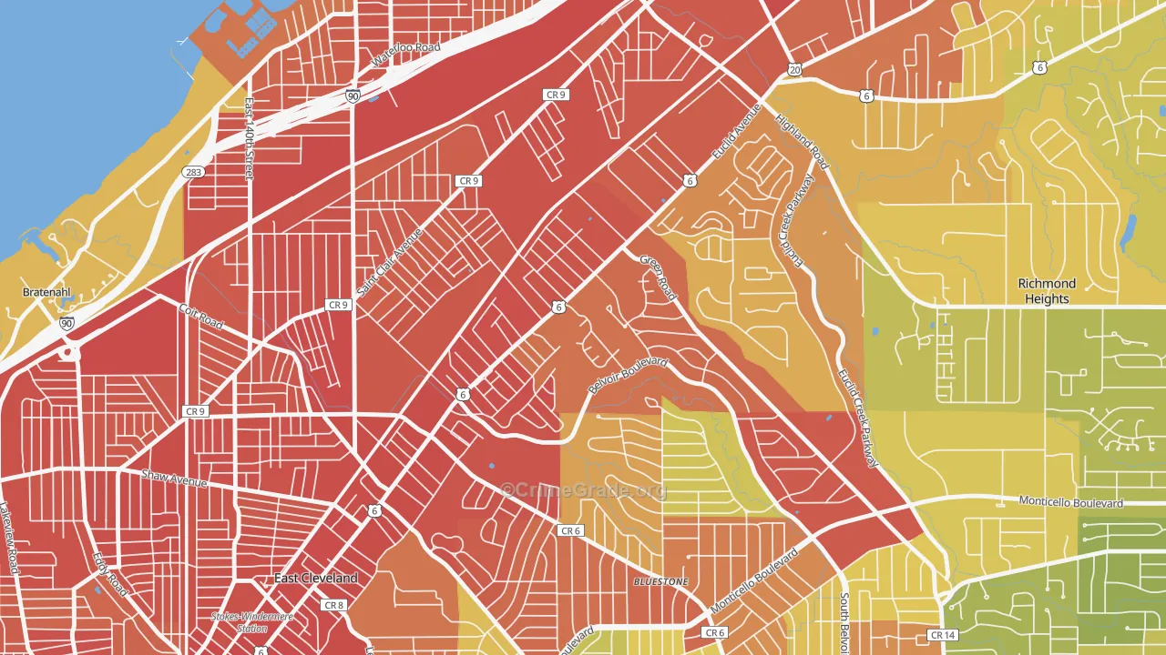 Euclid-Green, Cleveland, OH Map of Robbery Rates