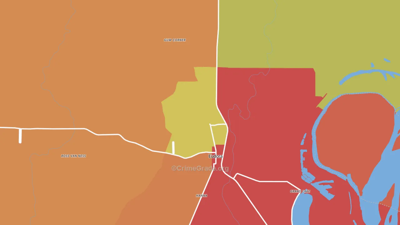 Eudora, AR Map of Robbery Rates