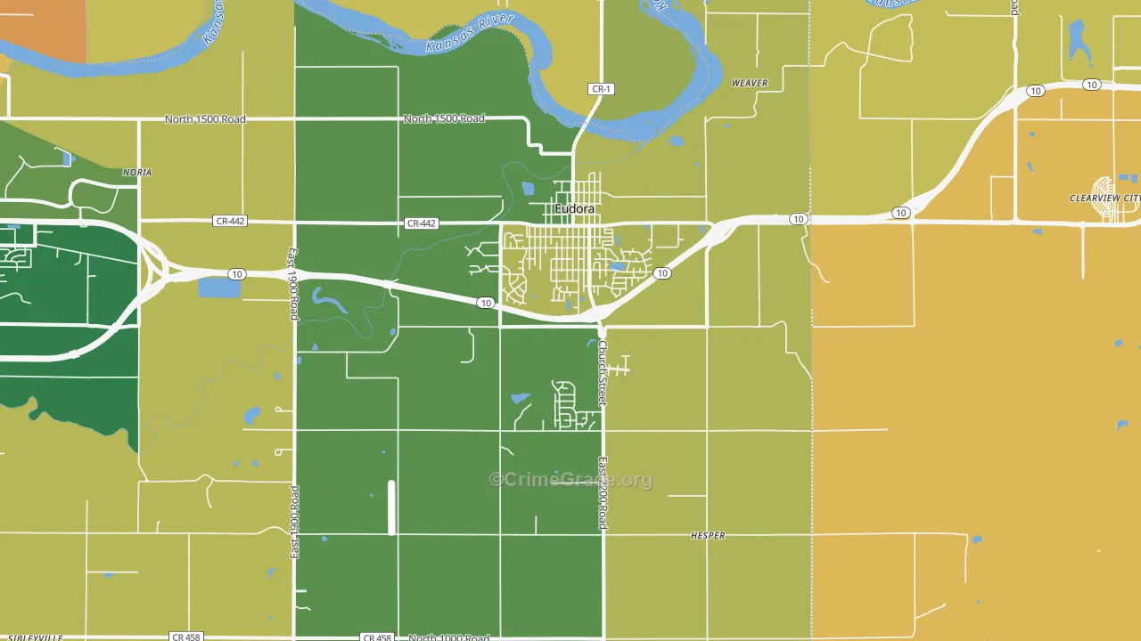 Eudora, KS Map of Robbery Rates