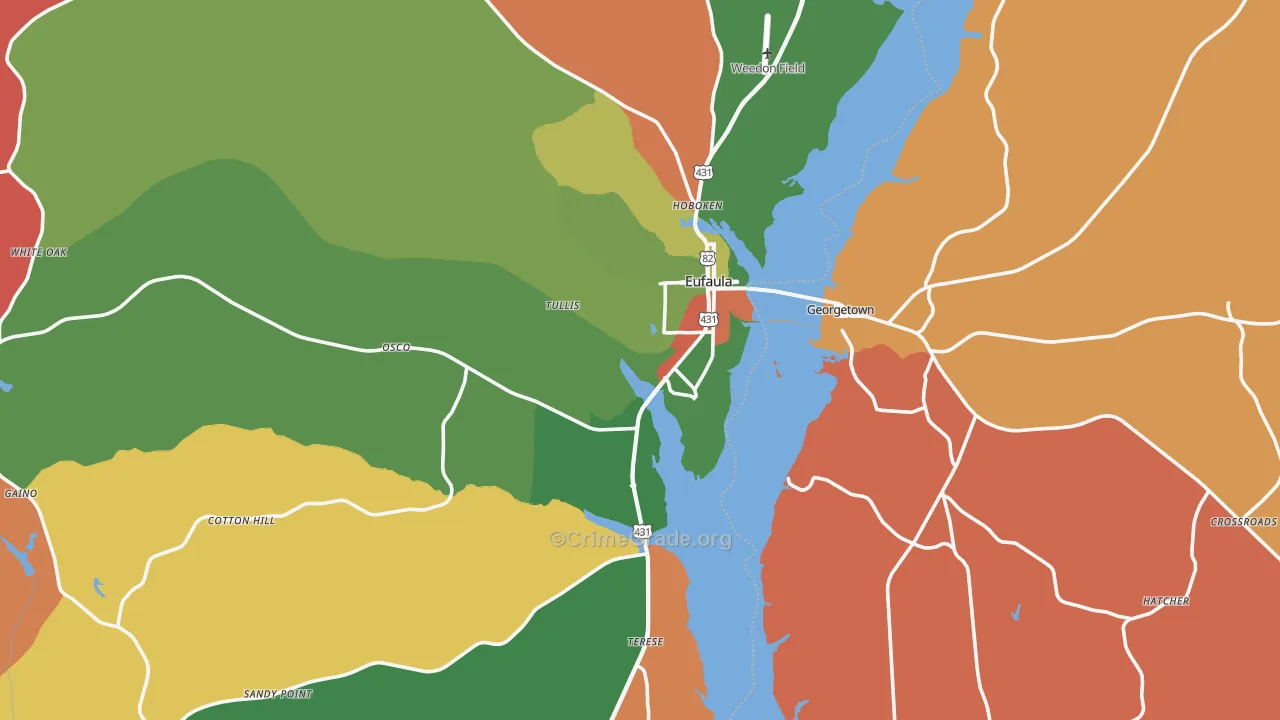 Eufaula, AL Map of Robbery Rates