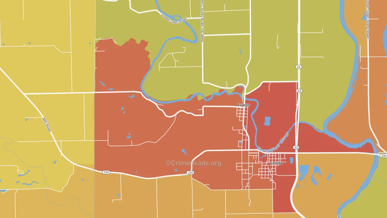Eugene, IN Map of Robbery Rates