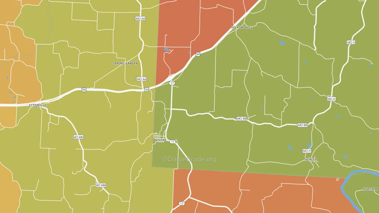Eugene, MO Map of Robbery Rates