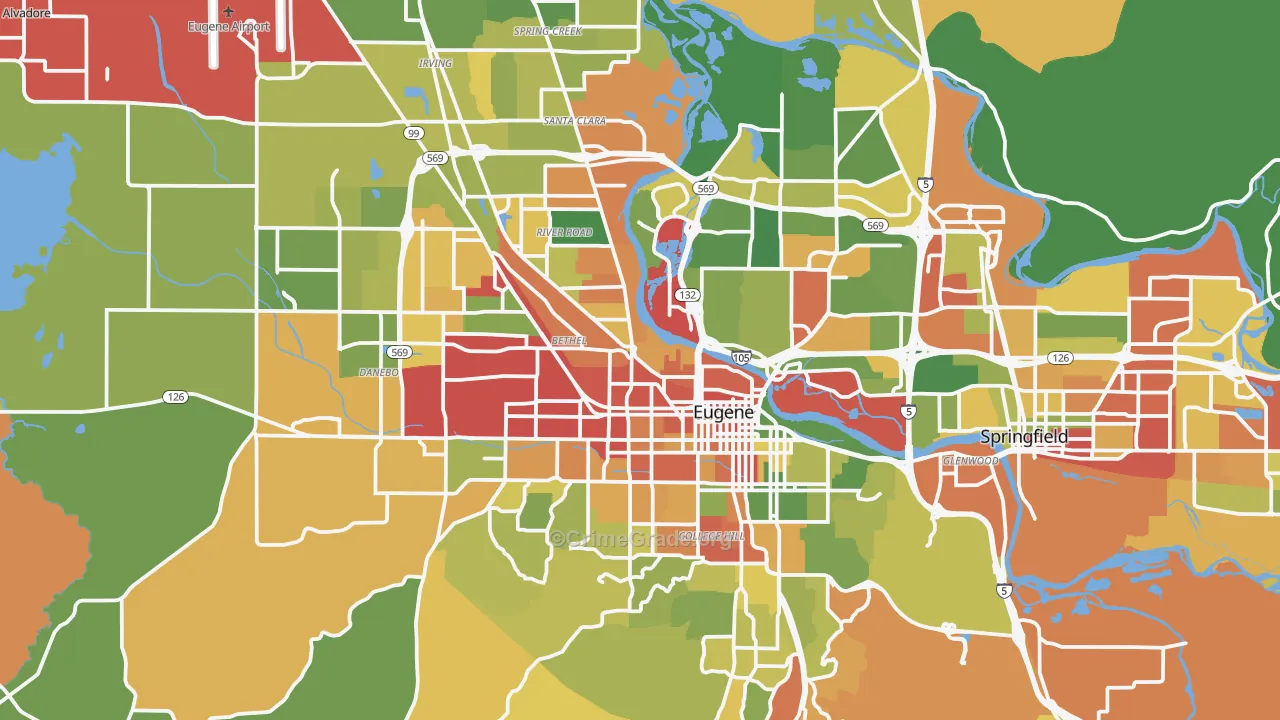Eugene, OR Map of Robbery Rates