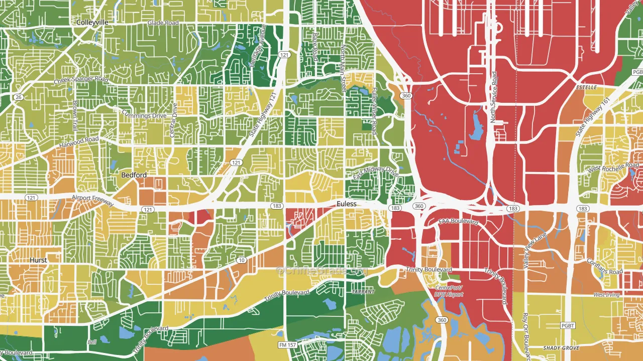 Euless, TX Map of Robbery Rates
