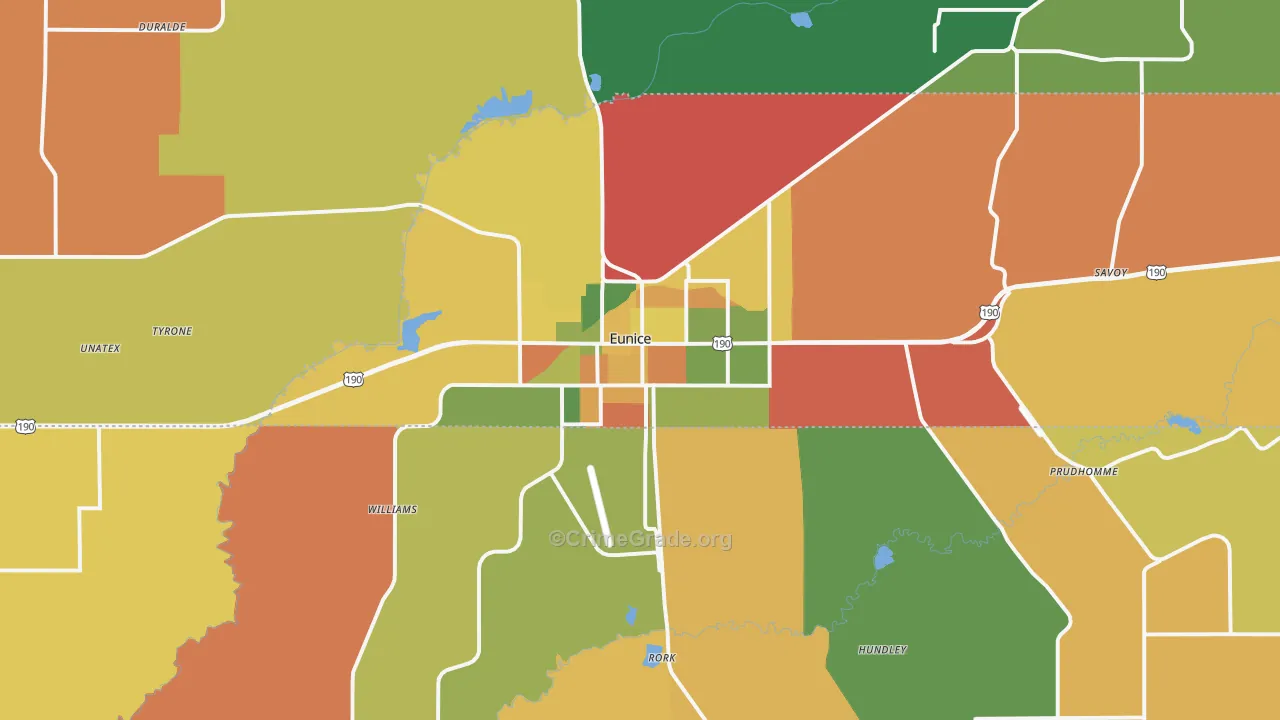 Eunice, LA Map of Robbery Rates
