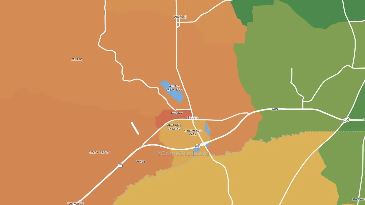 Eupora, MS Map of Robbery Rates