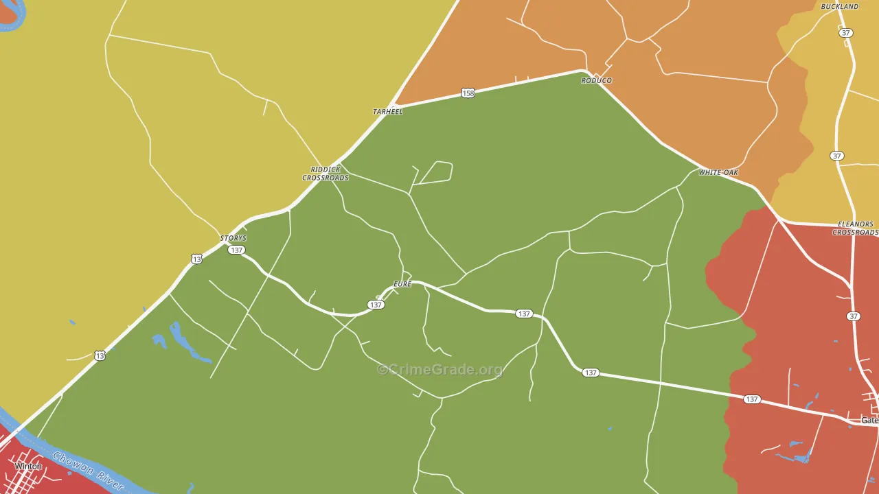 Eure, NC Map of Robbery Rates