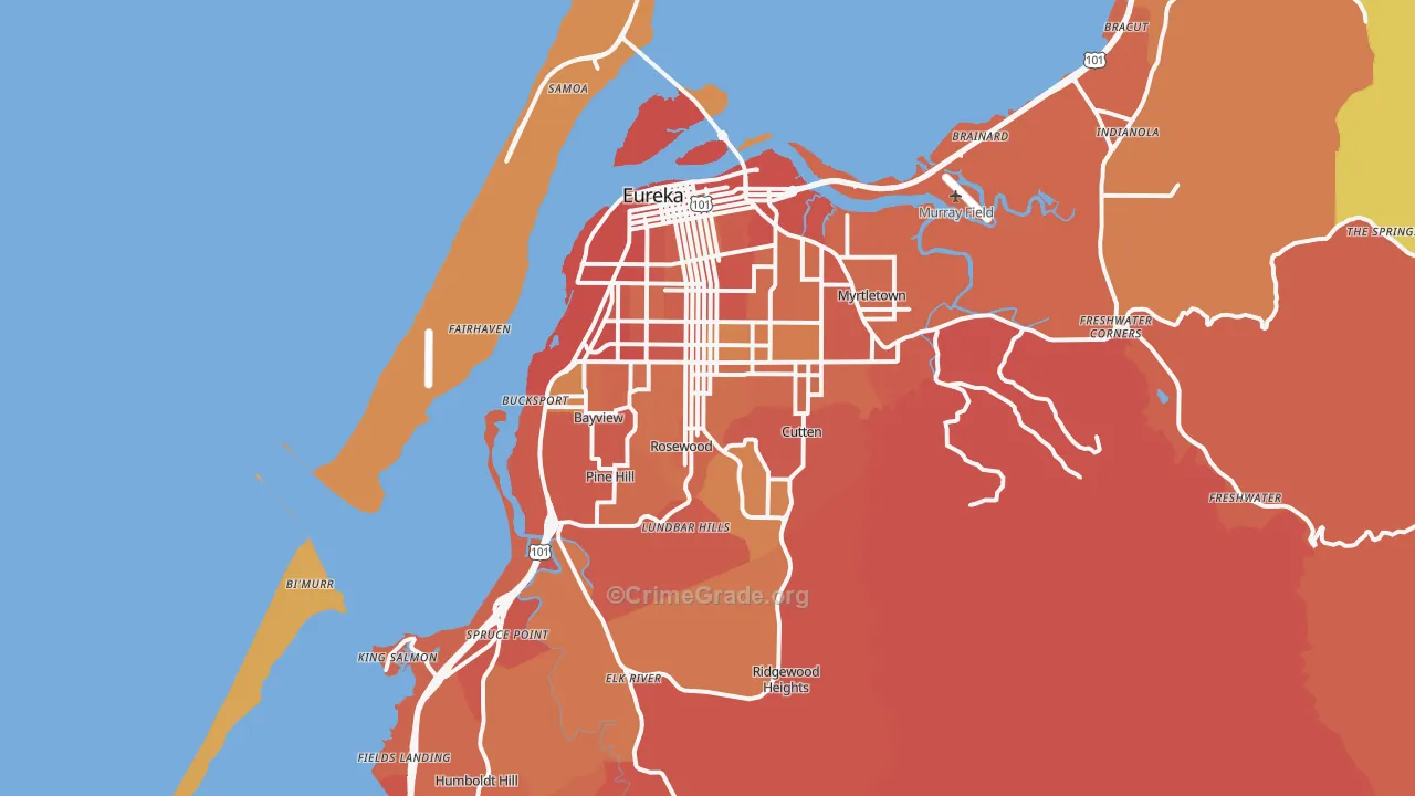 Eureka, CA Map of Robbery Rates