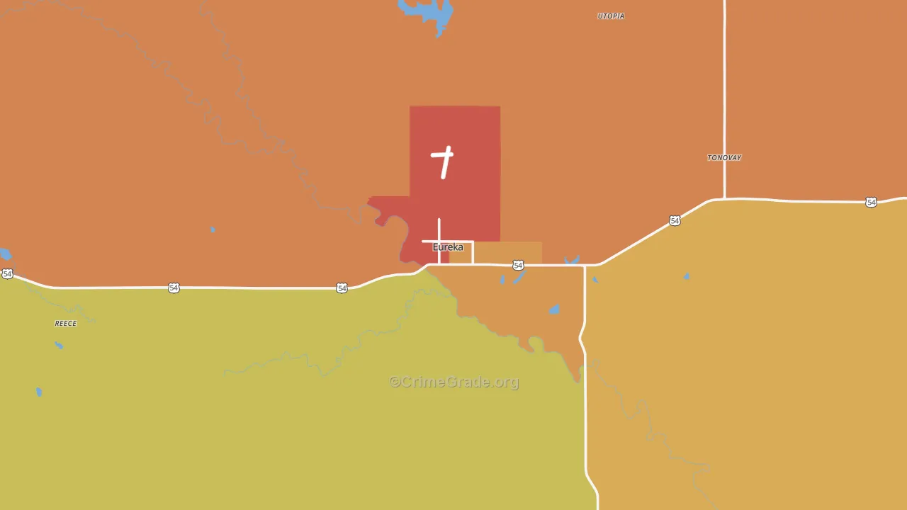 Eureka, KS Map of Robbery Rates