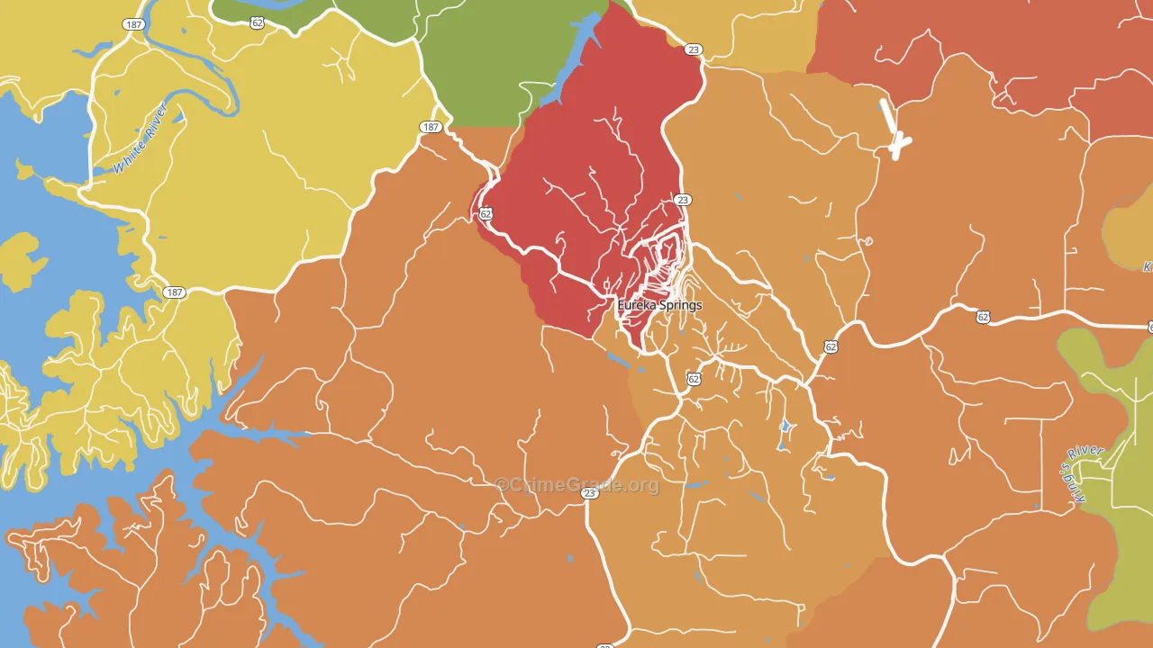 Eureka Springs, AR Map of Robbery Rates