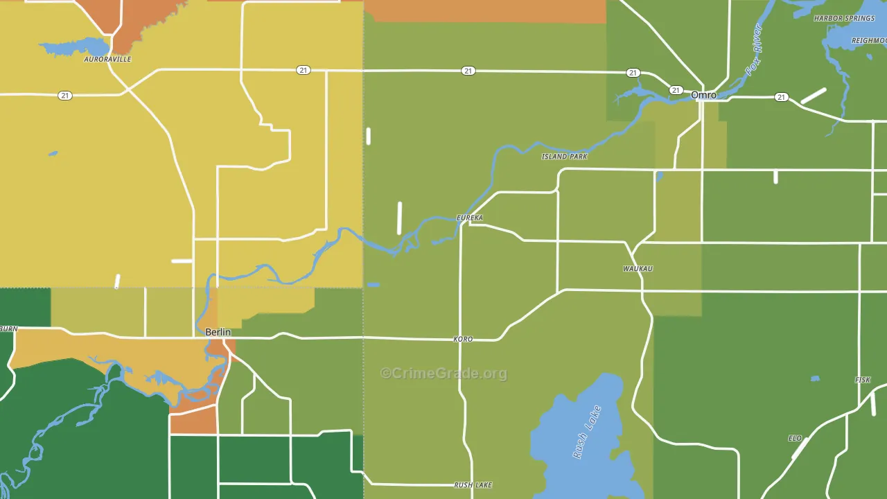 Eureka, WI Map of Robbery Rates
