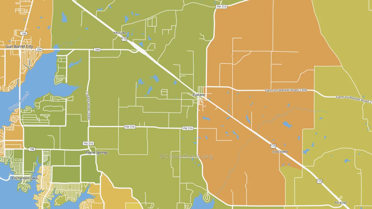 Eustace, TX Map of Robbery Rates