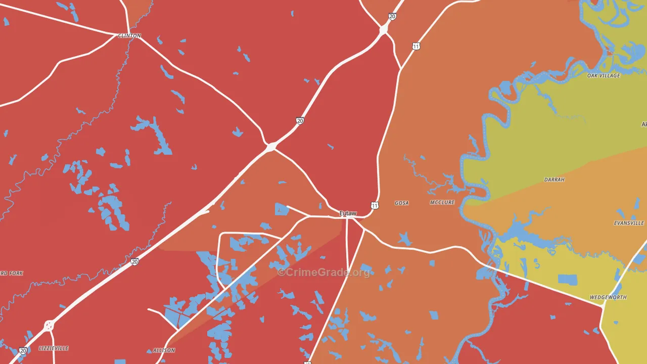 Eutaw, AL Map of Robbery Rates
