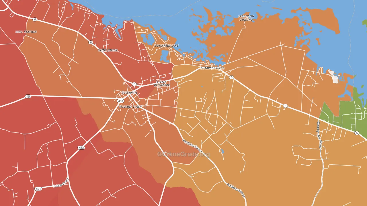 Eutawville, SC Map of Robbery Rates