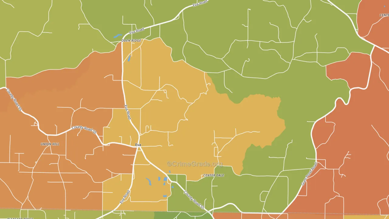 Eva, AL Map of Robbery Rates