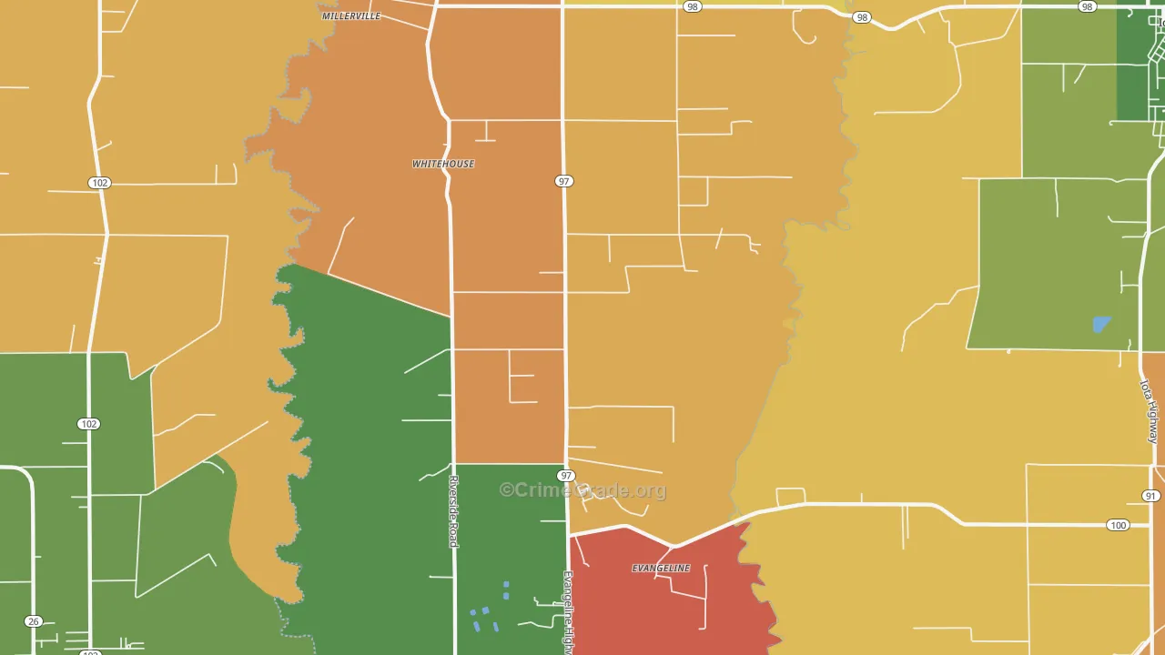 Evangeline, LA Map of Robbery Rates