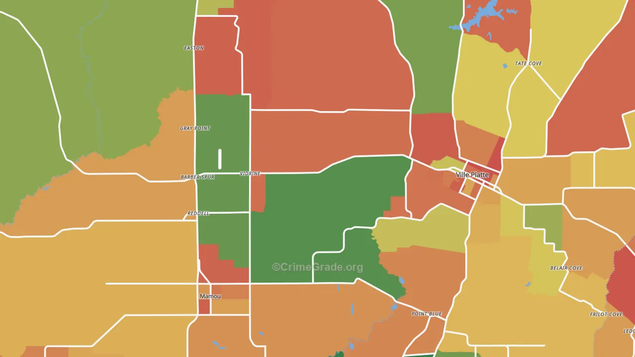 Evangeline Parish, LA Map of Robbery Rates