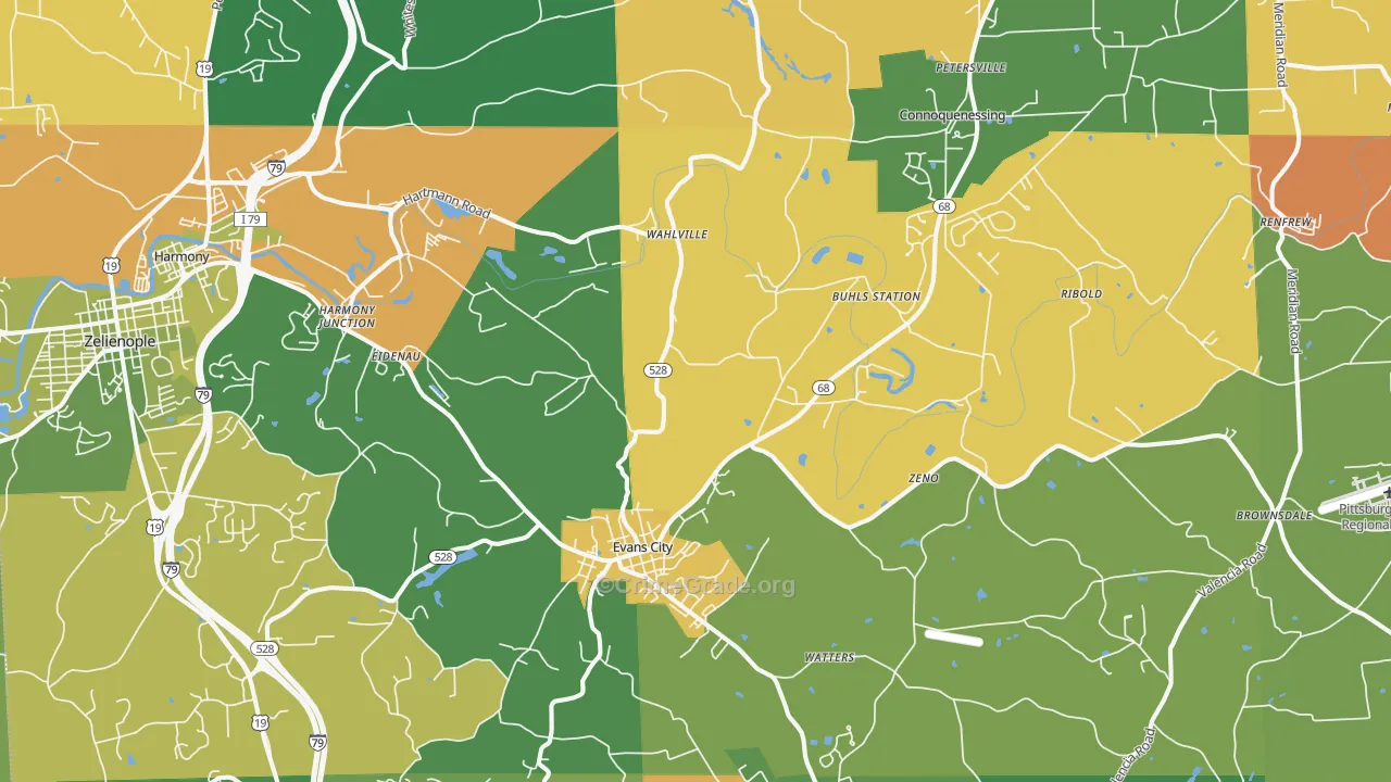 Evans City, PA Map of Robbery Rates