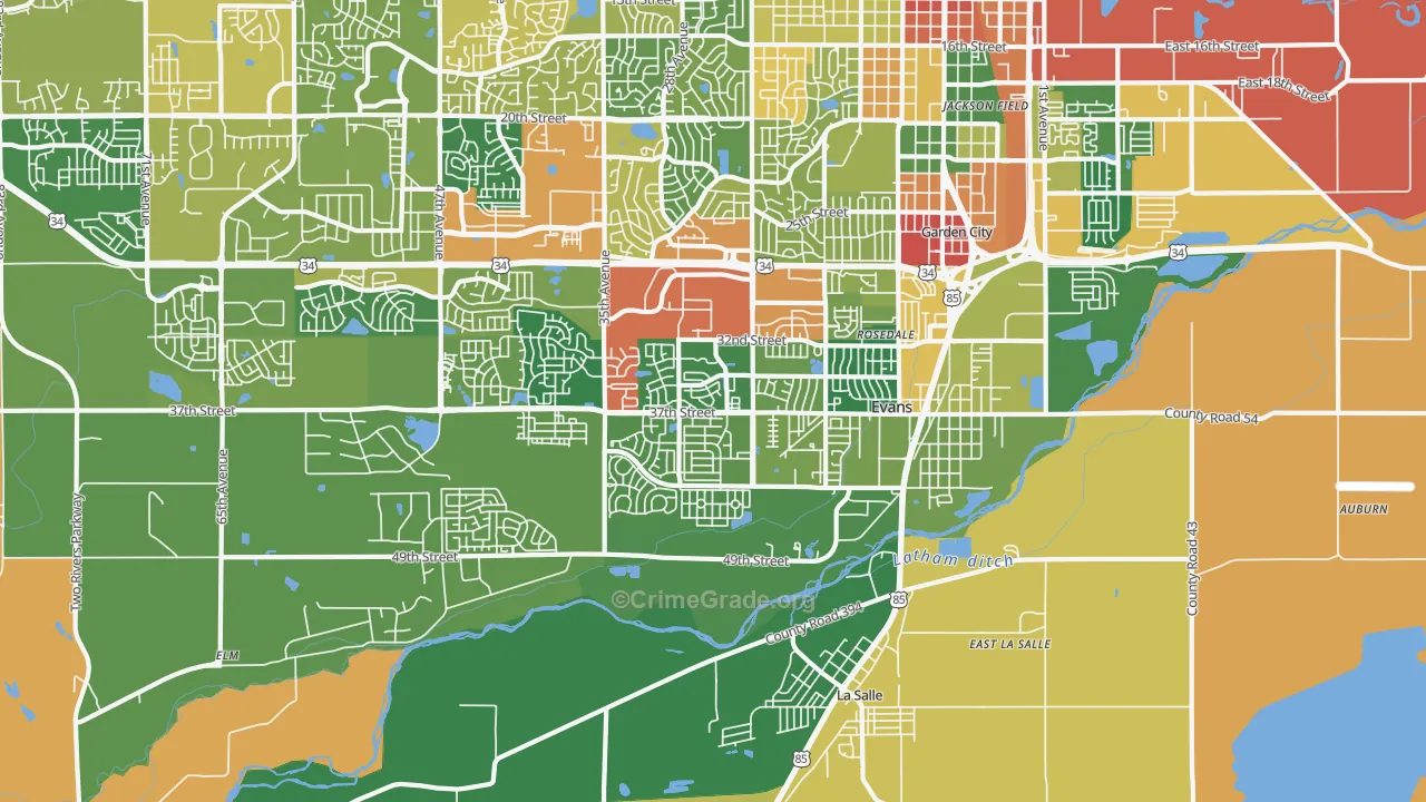 Evans, CO Map of Robbery Rates