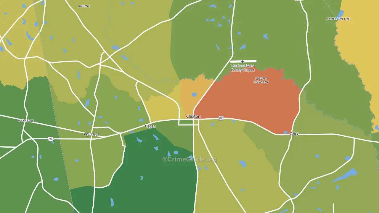 Evans County, GA Map of Robbery Rates