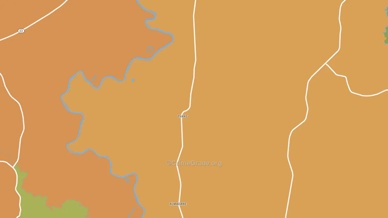 Evans, LA Map of Robbery Rates