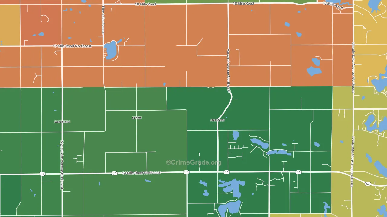 Evans, MI Map of Robbery Rates