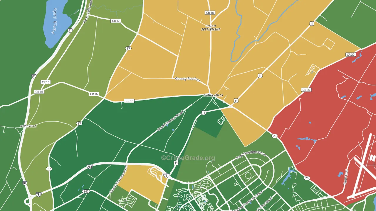 Evans Mills, NY Map of Robbery Rates